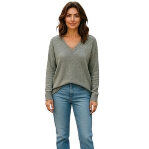 Lucky Marbled Grey Sweater Women M V Neck Relaxed Fit